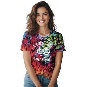 Halloween Pumpkin Graphic T-Shirt Womens Sz XL Tee Short Sleeve Top Tie Dye NEW